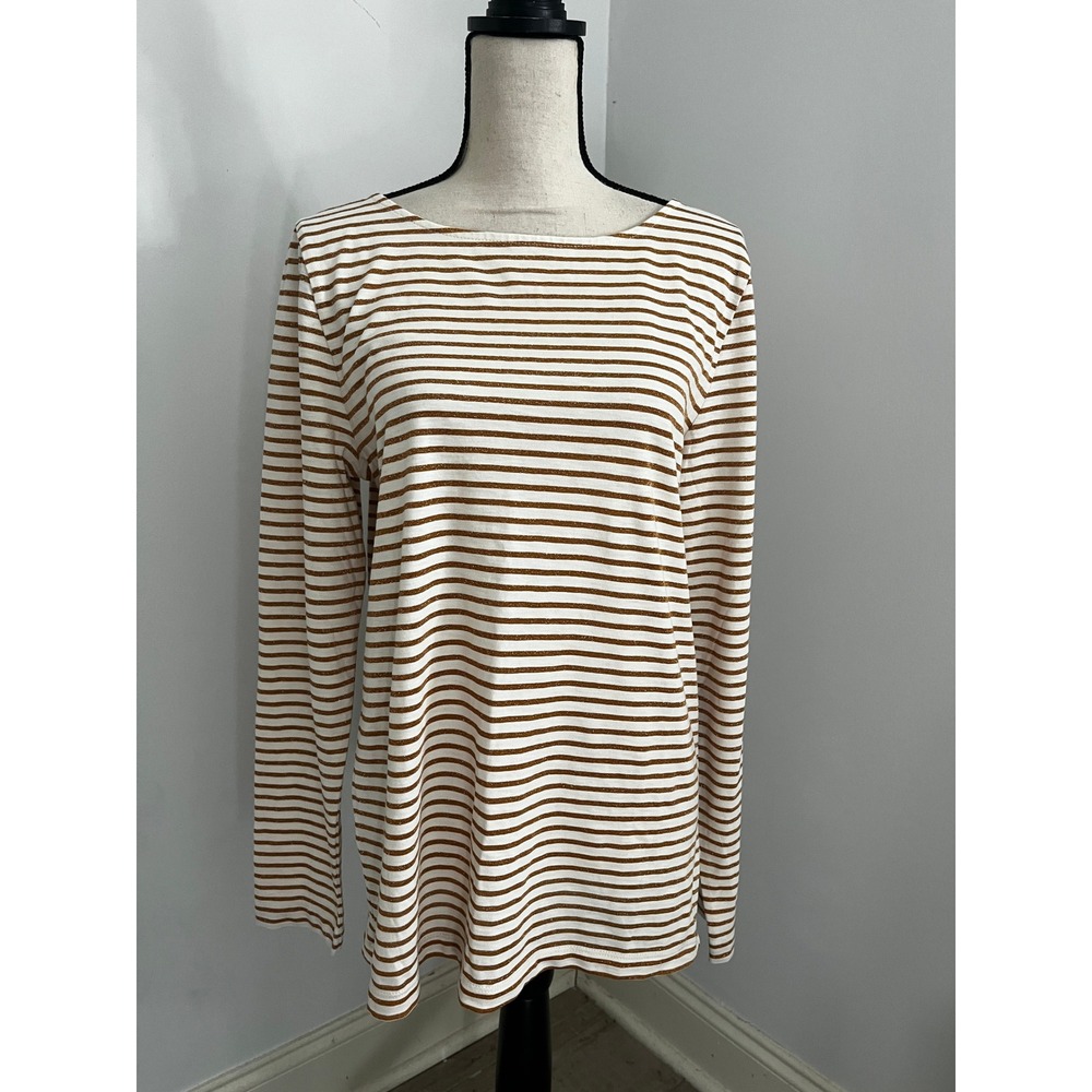 J.Crew Painter Tee Womens XL Gold Metallic Breton Stripe Long Sleeve Preppy Chic